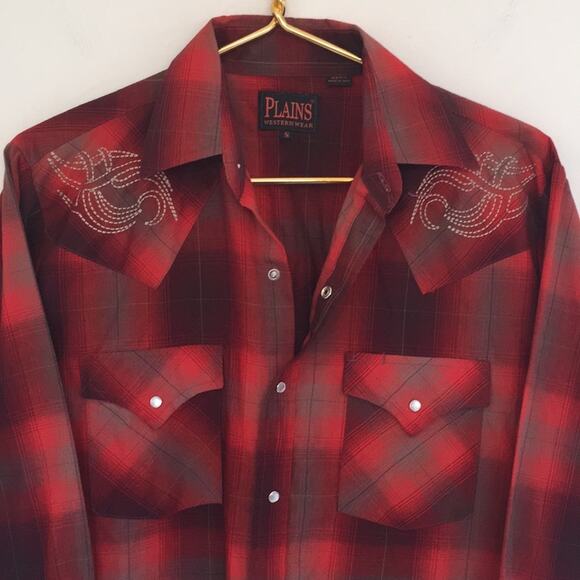PLAINS Westernwear men's button down shirt red SIZE SMALL - Picture 8 of 12